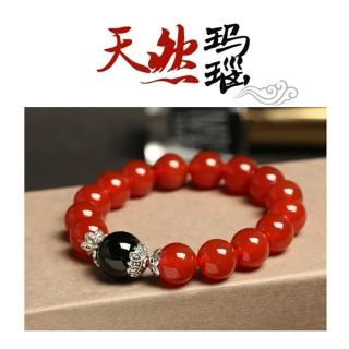 【桃花源創意工坊】原創天然紅瑪瑙手鍊 藏銀配黑瑪瑙飾品 情侶款韓版(手鍊)