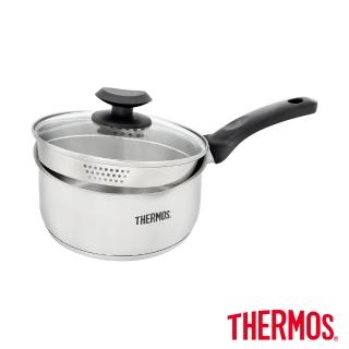 【THERMOS膳魔師】不鏽鋼附蓋單柄湯鍋瀝水鍋雪平鍋18cm(SPC-S18)