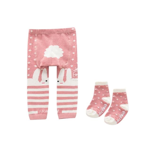【Baby 童衣】嬰兒長褲 寶寶動物造型針織內搭褲+襪子兩件組 88573(共8色)