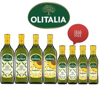 【Olitalia 奧利塔】純橄欖油1000mlx4瓶(+頂級葵花油250mlx4瓶-禮盒組)