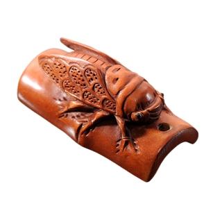 【十方佛教文物】知足常樂{黃楊木}知了&竹(平安財運順利)