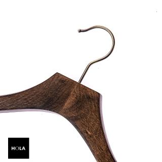 【HOLA】豪華木製黑絨布止滑寬肩衣架42cm