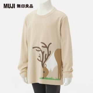【MUJI 無印良品】兒童有機棉天竺印花長袖T恤(馴鹿)