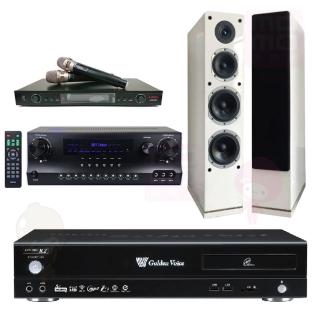 【金嗓】卡拉OK點歌機 4TB+擴大機+無線麥克風+喇叭(CPX-900 R2+DW1+LM-750+AS-168 白)