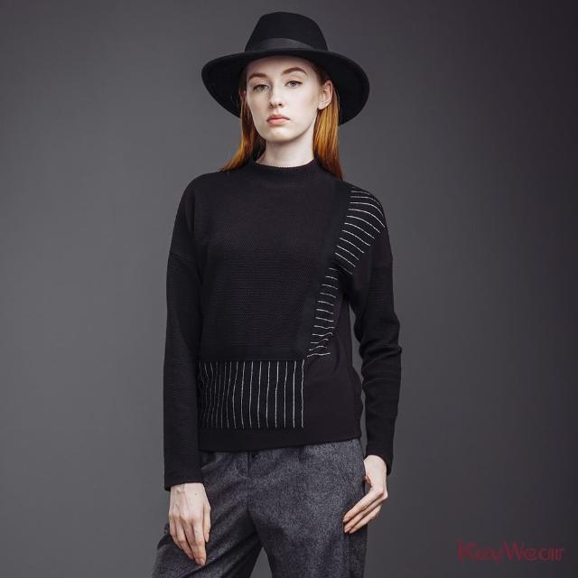 KeyWear 奇威名品【KeyWear 奇威名品】幾何剪接發熱紗長袖上衣