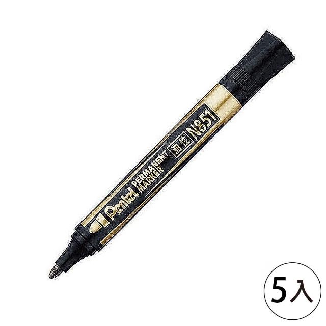 【Pentel 飛龍】N851-A 油性筆-圓頭 黑(5入1包)