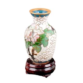 【十方佛教文物】景泰藍迷你白色花瓶附座1只(累積福報資糧)