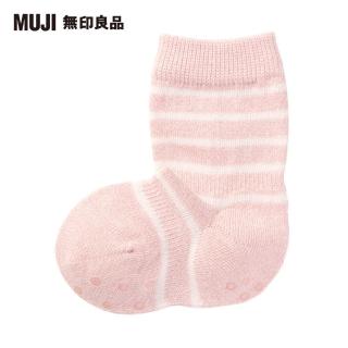 【MUJI 無印良品】幼兒棉混腳跟特殊編織直角襪(淡粉橫紋11~15cm)