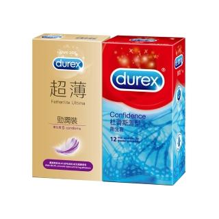 【Durex杜蕾斯】超薄勁潤裝5入+薄型12入保險套(2盒組)