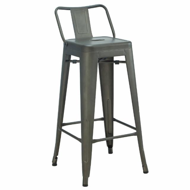 【E-home】Myth密斯工業風金屬低背吧檯椅-座高66cm 4色可選(網美 戶外 工業風 高腳椅)