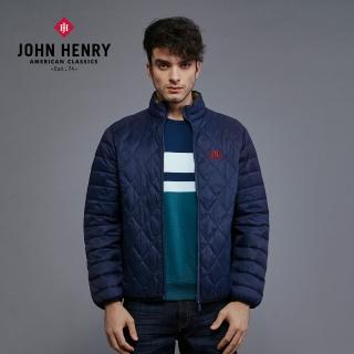 【JOHN HENRY】雙面兩穿立領格紋羽絨外套-海軍藍