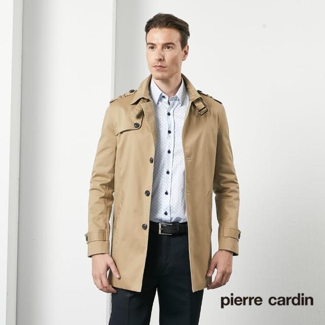 【pierre cardin 皮爾卡登】男裝 都會休閒修身版翻領風衣外套-卡其色(5205781-84)