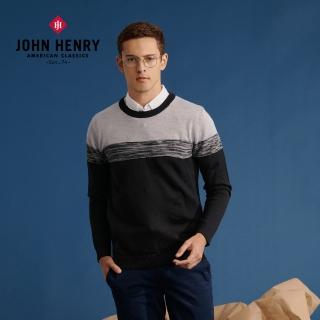 【JOHN HENRY】漸層拼接圓領針織-黑