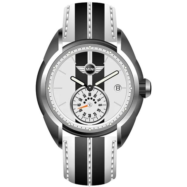 【MINI SWISS WATCHES】石英錶 38mm 黑白單眼錶面 黑白條紋真皮錶帶(黑白)
