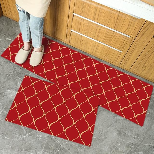 【半島良品】新年頂級防油防滑皮革新年地墊45x75cm+45x150cm(止滑 防水 免打理 回彈 可愛)
