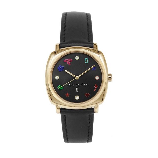 MARC JACOBS 馬克賈伯【MARC JACOBS 馬克賈伯】簡約美式 金框黑面 黑色皮革腕錶(MJ1597)