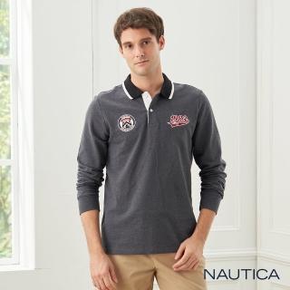 【NAUTICA】徽章圖騰長袖POLO衫(灰色)