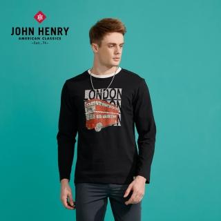 【JOHN HENRY】倫敦雙層巴士印花長袖T恤-黑