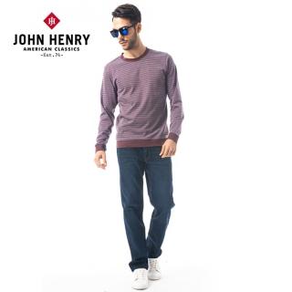 【JOHN HENRY】粗細條下擺收口長袖T恤-紅