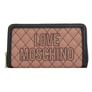 【MOSCHINO】LOVE MOSCHINO 刺繡菱格紋拉鍊發財長夾(黑粉)