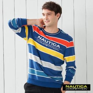 【NAUTICA】COMPETITION彩色條紋長袖大學T恤(藍色)