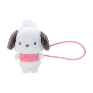 【小禮堂】帕恰狗 造型絨毛彈力髮圈 玩偶髮束 絨毛髮圈 《粉白 全身》