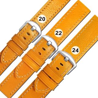 【Watchband】20.22.24mm / 各品牌通用 經典色系 柔軟 同寬 中厚款 真皮錶帶(橘黃色)