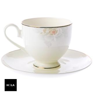 【HOLA】牡丹花影骨瓷系列 杯碟組 210ml 可適用微波爐及洗碗機