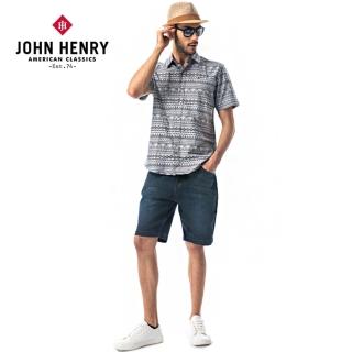 【JOHN HENRY】非洲民俗圖紋短袖襯衫-灰