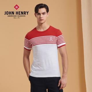 【JOHN HENRY】海軍條紋短袖T恤-紅