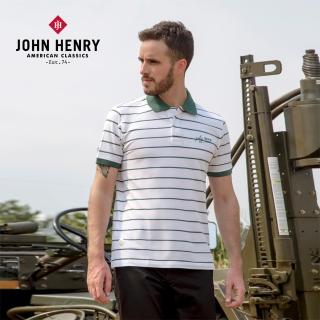 【JOHN HENRY】美式復古條紋短袖POLO-綠