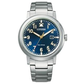 【CITIZEN 星辰】GENTS光動能不鏽鋼強化玻璃錶-藍面40.0mm(AW1620-81L)