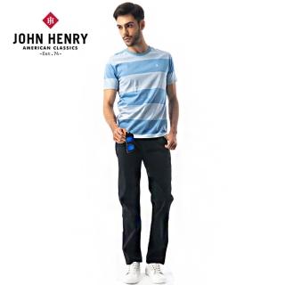 【JOHN HENRY】水手風寬版條紋短袖T恤-藍
