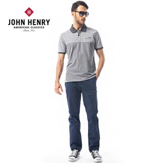 【JOHN HENRY】前胸刺繡條紋短袖POLO-灰