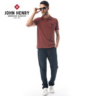 【JOHN HENRY】領口配色非洲民俗造型短袖POLO-咖