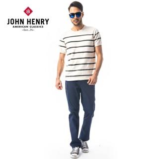 【JOHN HENRY】極簡條紋圓領針織-白