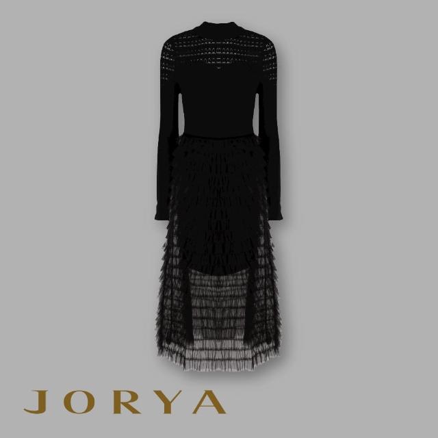 JORYA【JORYA】J1602507荷葉蕾絲花邊簍空針織長版連身裙