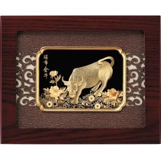 【開運陶源】純金 金箔畫-旺市金牛(25x20cm)
