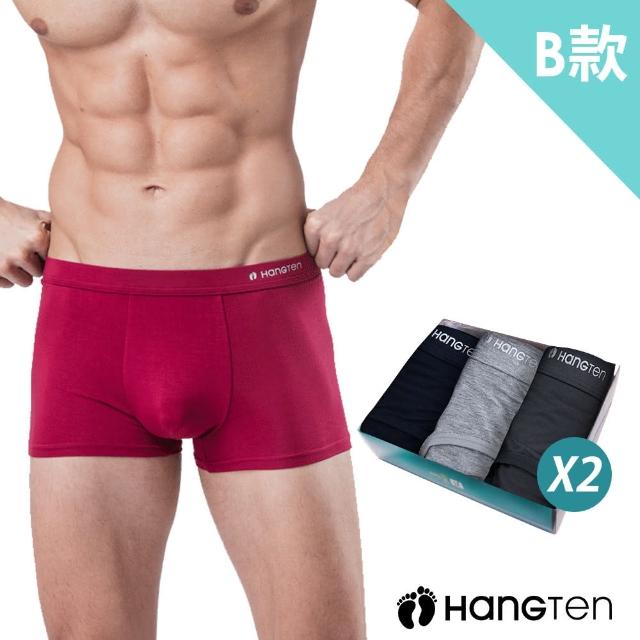 【Hang Ten】Hang Ten 6件組momo獨家美式經典M-XXL彈力男內褲(平口褲/四角褲)透氣/涼感