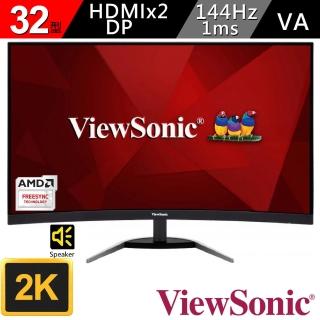 【ViewSonic 優派】VX3268-2K 32型VA 2K曲面電競電腦螢幕(16:9/144Hz/HDMI)