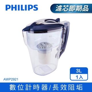 【Philips 飛利浦】超濾帶計時器3L濾水壺-藍-內含1芯(AWP2921)