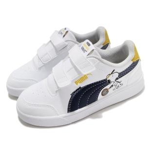 【PUMA】休閒鞋 PEANUTS Shuffle 童鞋 聯名 史努比 簡約 穿搭 中童 魔鬼氈 白 藍(37574001)