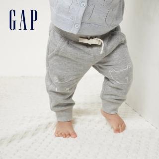 【GAP】嬰兒 碳素軟磨 法式圈織系列 童趣運動束口休閒褲(690716-淺灰色)