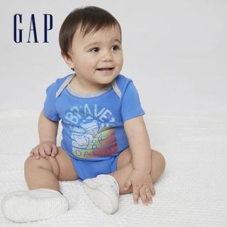 【GAP】嬰兒 布萊納系列 純棉小熊印花包屁衣(786416-藍色)