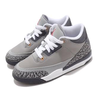 【NIKE 耐吉】籃球鞋 Jordan Retro 3 運動 童鞋 經典款 爆裂紋 復刻 穿搭 中童 灰 白(429487-012)