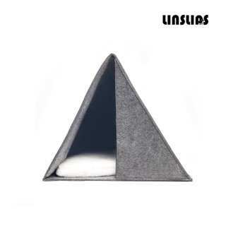 【LINSLINS】三角毛氈貓窩 S號(趣味躲貓貓 我知道你就藏在那裡 冬暖夏涼窩 寵物窩 保暖 舒眠 睡窩)