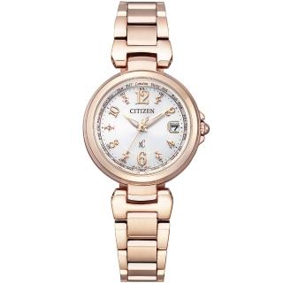 【CITIZEN 星辰】xC 光動能萬年曆電波錶-27.8mm/櫻花粉紅金(EC1037-51A)