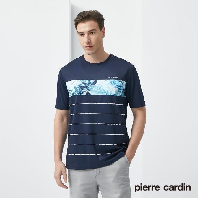 【pierre cardin 皮爾卡登】男款 吸濕排汗印花短袖圓領t恤-丈青色(5187281-39)