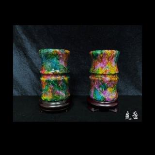 【先盈藝術】台灣奇彩玉(節節高昇竹節瓶對瓶)