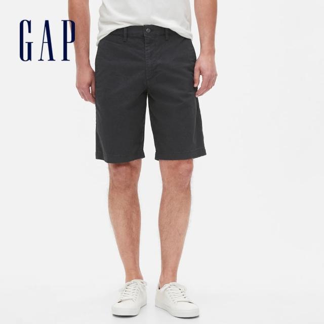 【GAP】男裝 簡約通勤直筒休閒短褲(673690-黑色)